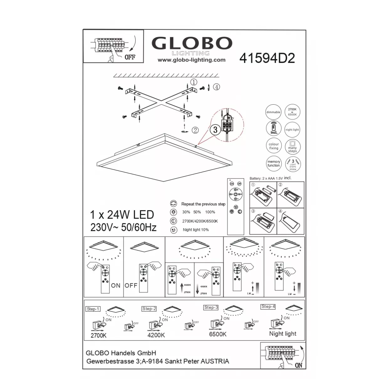 DORO led mennyezeti lámpa, 45x45cm - Globo-41594D2